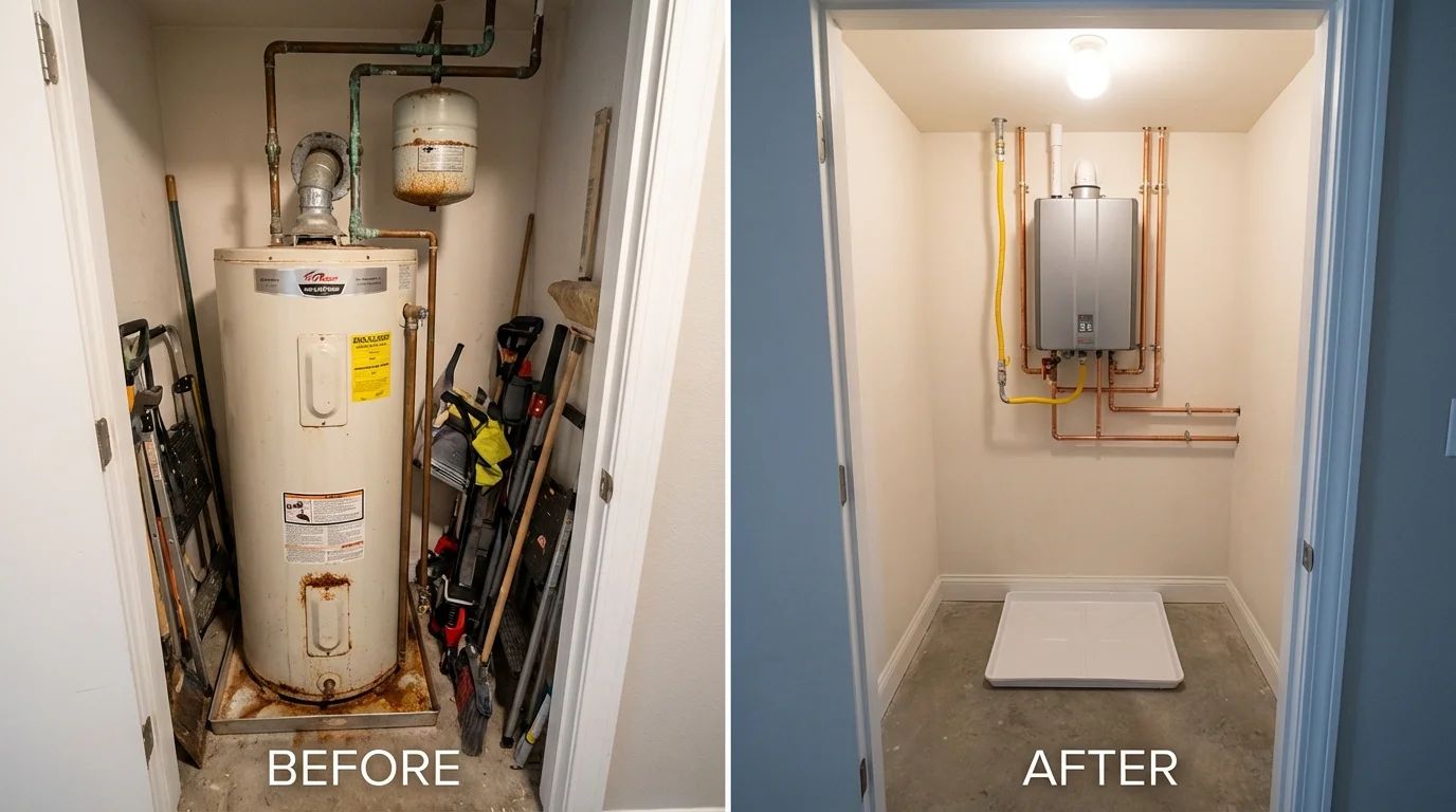 Tank water heater versus wall-mounted tankless unit comparison for Lititz, PA homeowners