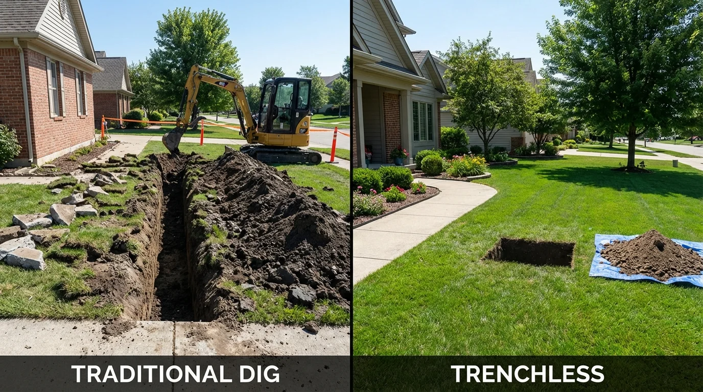 Trenchless sewer repair with minimal yard damage versus traditional excavation in Lititz, PA